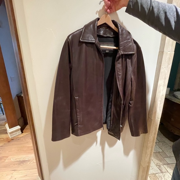 Andrew Marc Chocolate Leather Bomber Jacket - Picture 1 of 15
